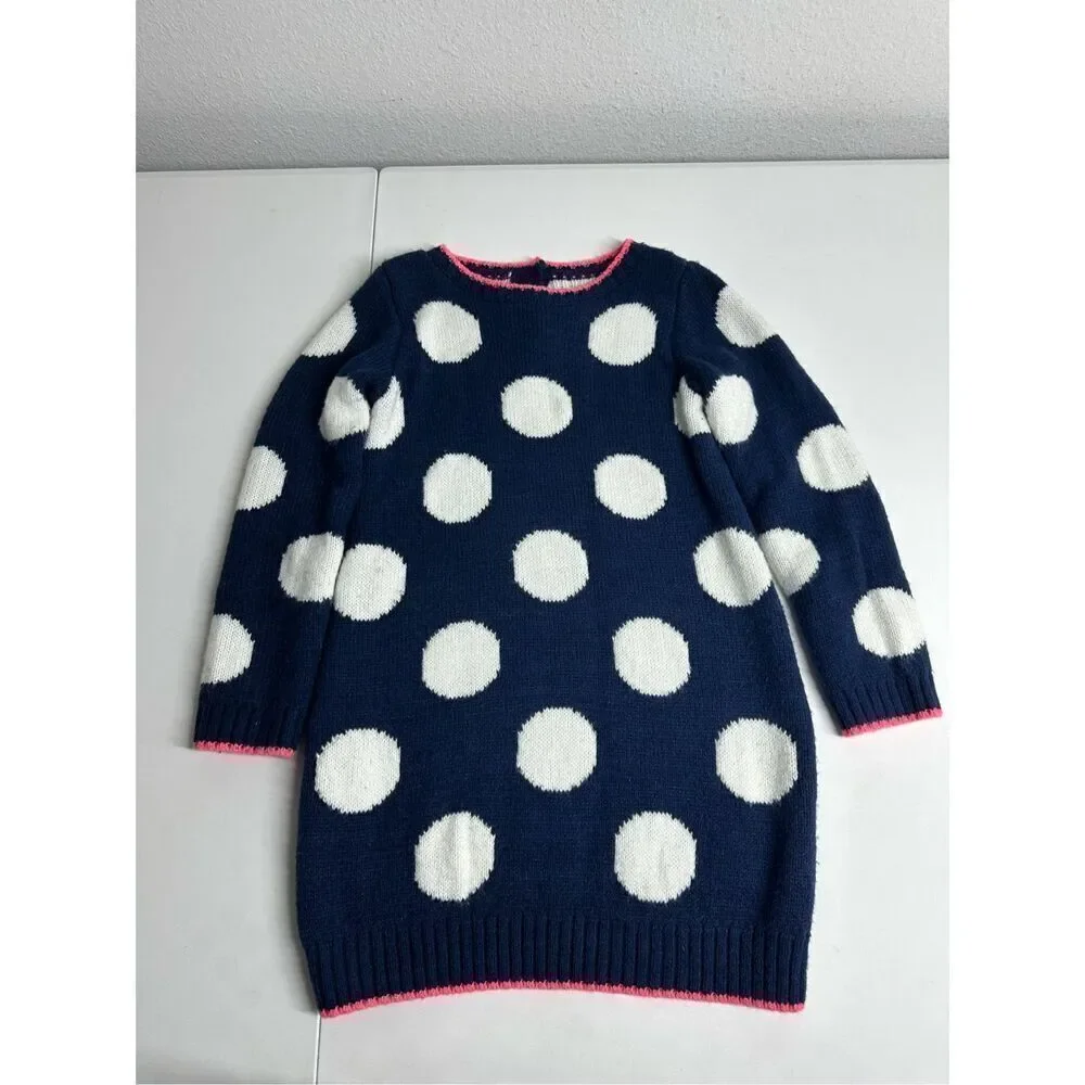 Gymboree Girls 5T Polar Pink Navy Polka Dot Knit Sweater Dress